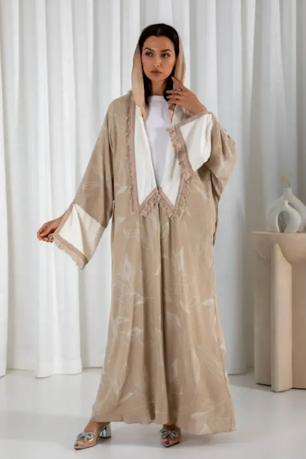 Fringe abaya – Latte - Image 2