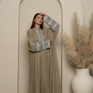 Velour Abaya - Pale Olive