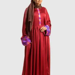Regal Paisley Abaya - Ruby