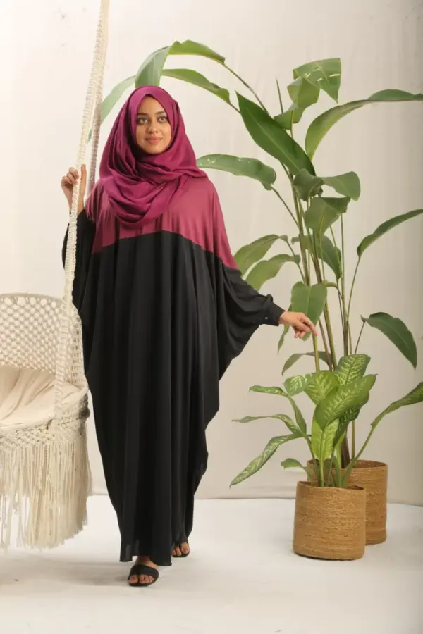 Jersey Abaya – Burgundy Black