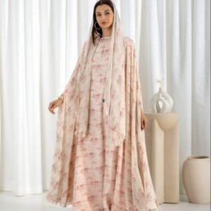 Printed Cape Gown Set - Cream