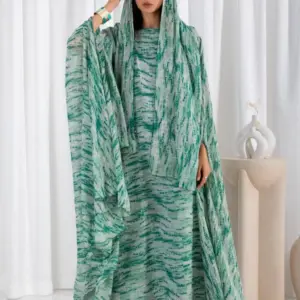 Printed Cape Gown Set -Green