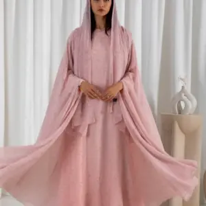 Printed Cape Gown Set – Blush Pink