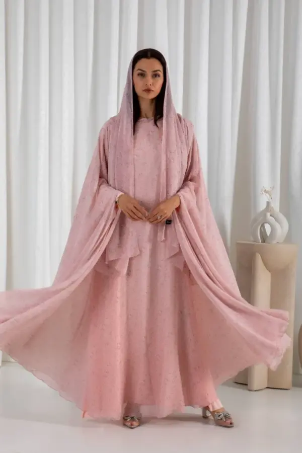 Printed Cape Gown Set – Blush Pink