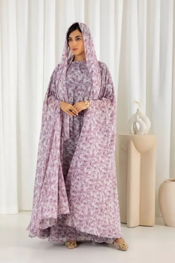 Printed Cape Gown Set – Mauve
