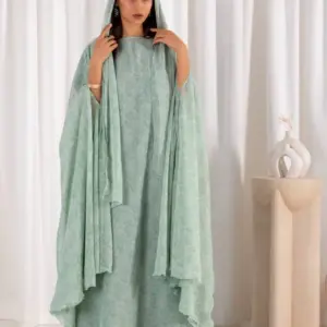 Printed Cape Gown Set – Mint