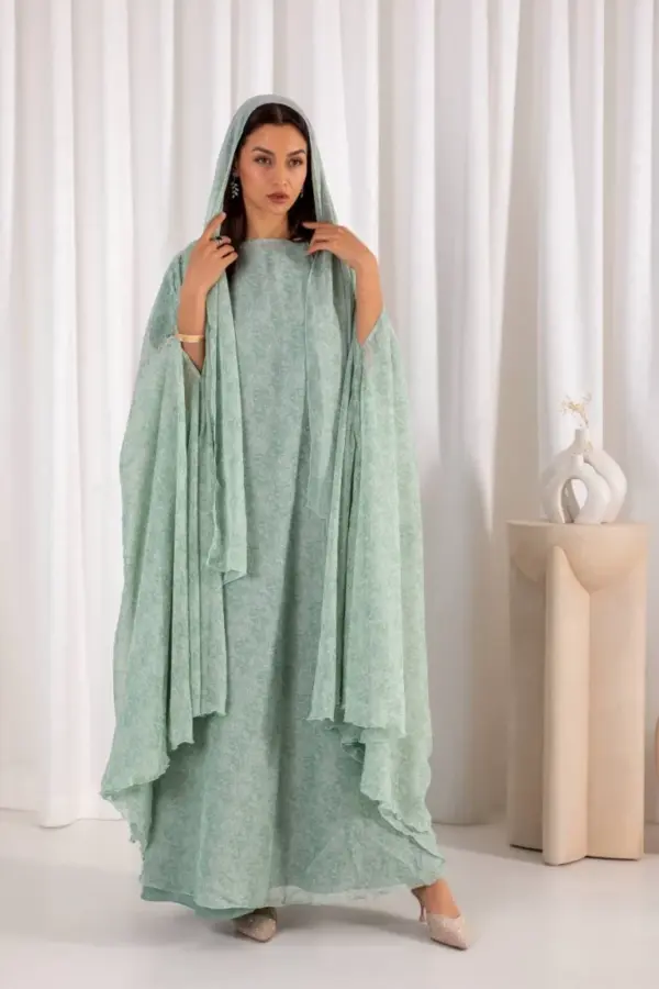 Printed Cape Gown Set – Mint