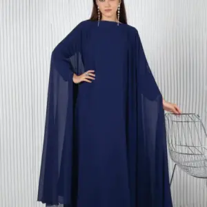 Solid Cape Gown – Navy